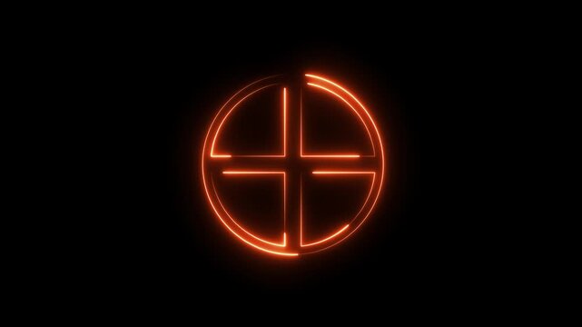 Glowing Neon Target Circle Animation, Futuristic Crosshair HUD Icon, Orange Tech Symbol on Black Background, Cyber UI Glitch Effect, Sci-Fi HUD Element 4K Video