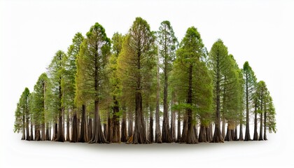 bald cypress tree cluster separated on white background