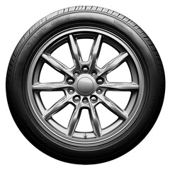 Obraz premium Modern silver alloy wheel and tire isolated on light background