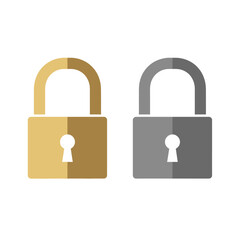 Two padlocks icons one gold and one gray side by side on a white background security and safety in simple style