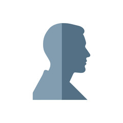 A simple illustration of a male silhouette profile with a blue gradient on a white background design style