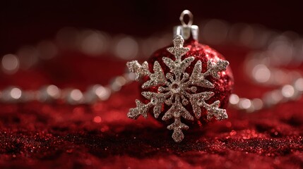 Festive red bauble with snowflake