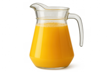 Full glass pitcher of orange juice on a transparent background, ready for use in a variety of design projects