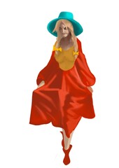  illustration of a girl in a hat and a red cloak