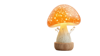 Orange Mushroom with White Spots on Wooden Base Isolated on Transparent Background in 3D