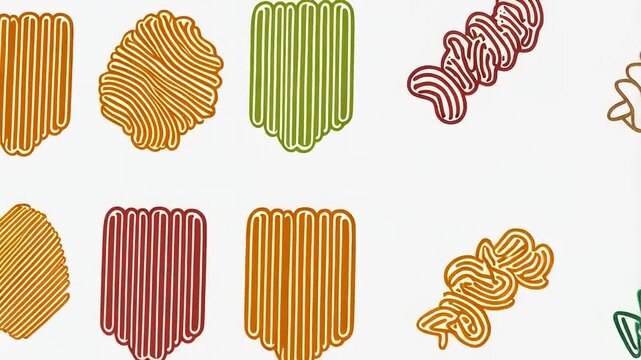 Stylized Pasta Variations: An Array of Graphic Culinary Pasta Types Illustration