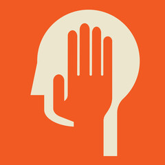 stylized human head silhouette  and  hand symbol  in a "stop" gesture 
