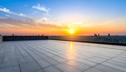 Rooftop terrace at sunset over city