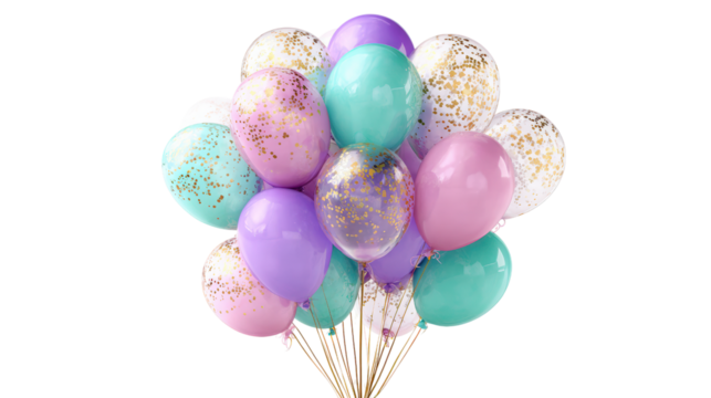 Pastel Balloons Bunch Floating Delightfully Against a Transparent Backdrop for Joyful Occasions