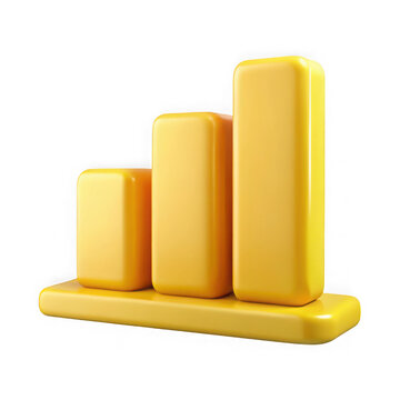 3d yellow bar chart showing upward trend isolated on transparent background