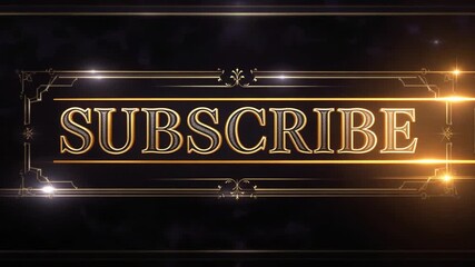 Elegant gold "Subscribe" button with Art Deco frame and glowing lights. - Powered by Adobe