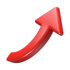 Shiny red curved arrow pointing upwards isolated on transparent background
