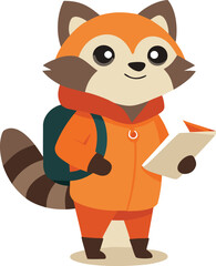 Cute Raccoon Student with Backpack and Book Ready for School Illustration