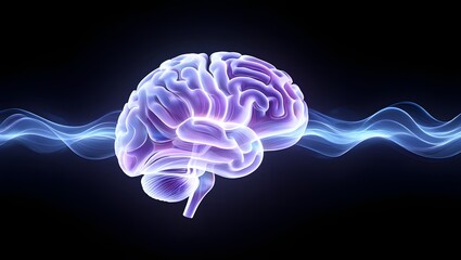 Human Brain with Neural Wave Connections - Abstract Science Illustration