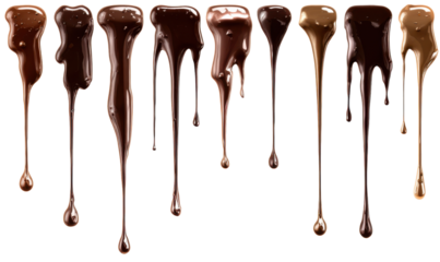 Melted chocolate drips in various shades