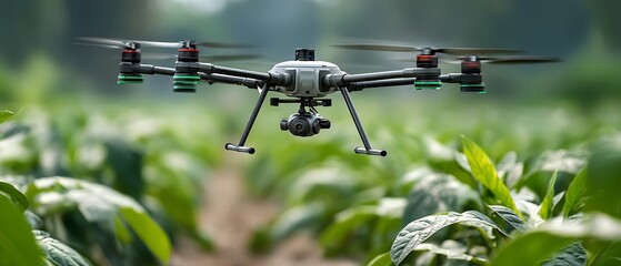 Agricultural Drone Technology Soaring Over Lush Green Crops Precision Farming Innovation