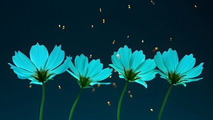 Glowing Blue Cosmos Flowers on a Dark Background
