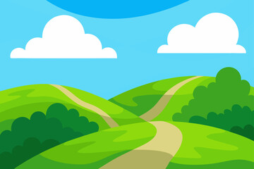 Fototapeta premium Rolling Green Hills Landscape Winding Dirt Path Through Grass
