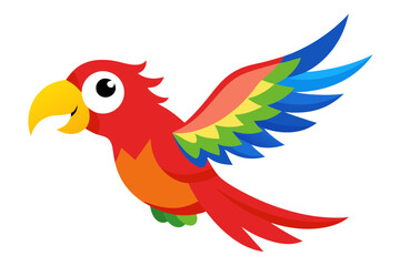 Fototapeta premium Cartoon Macaw Parrot Vivid Red Plumage Yellow And Blue Feathers