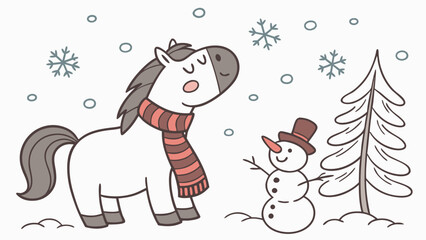 Fototapeta premium Delightful Bashful Horse in a Winter scene – Winter Wonderland vector illustration