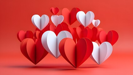 Abstract Heart Shape Composition - Red and White Paper Cutouts