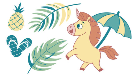 Fototapeta premium Cute Excited Horse in a Tropical world – Tropical Vibes palette vector