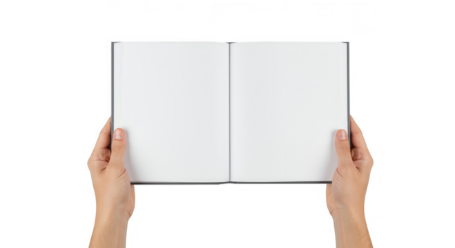 Open book held by hands isolated on transparent background