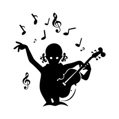 Vector art of silhouette of a woman playing the violin surrounded by musical notes
