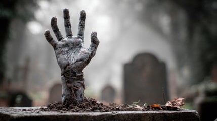 Zombie hand emerging from grave
