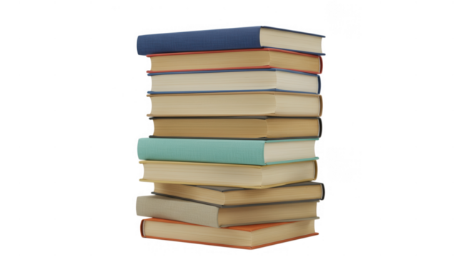 Stack of old books isolated on transparent background