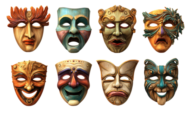 Collection of colorful, expressive masks