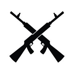 Silhouette of two crossed tactical rifles with defensive elements