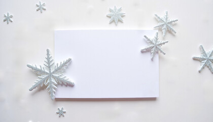Blank card with decorative snowflakes on white background for Christmas cards  