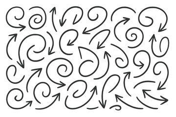 Black and white illustration featuring a hand drawn set of different wavy pointers, including an arrow, on an isolated white background