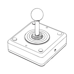 Classic arcade joystick controller with ball top and square base in a detailed sketch style