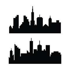 Naklejka premium Panoramic city skyline silhouette with diverse architectural styles and vibrant color accents perfect for urban design and branding projects