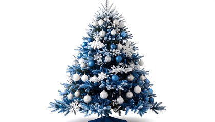 Frosted blue Christmas tree with white and blue ornaments