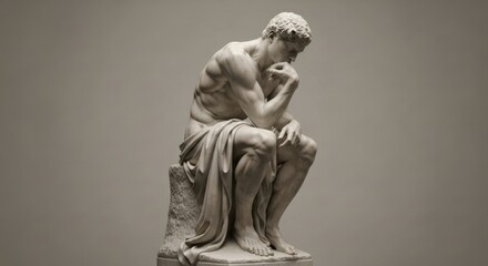 The thinker statue in a pensive pose, a classical sculpture