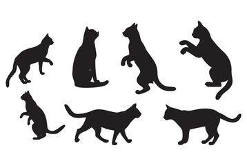 Diverse cat silhouettes in various poses ideal for pet themed designs and animal graphics