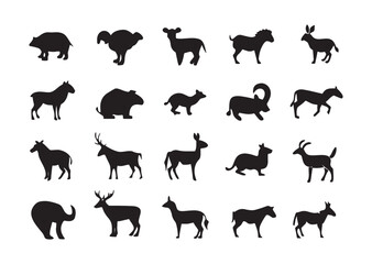 Diverse collection of animal silhouettes and icons in vibrant cmyk and grayscale tones ideal for graphic design projects