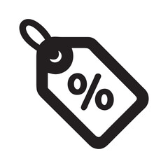 Bold graphic tag with a prominent discount percentage symbol suitable for retail promotions and advertising campaigns
