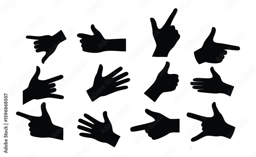 Fototapete collection of diverse hand gestures in various poses rendered in a clean modern vector style with vi