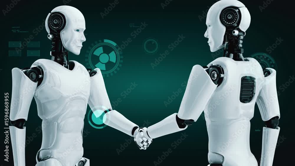 Poster futuristic robot artificial intelligence huminoid ai for industrial factory technology development a