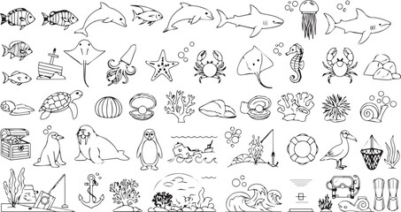 Fototapeta premium Colorful Editable Ocean Animal Icons