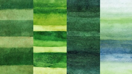 Fototapeta premium Abstract watercolor painting with horizontal stripes of various shades of green and blue-green.