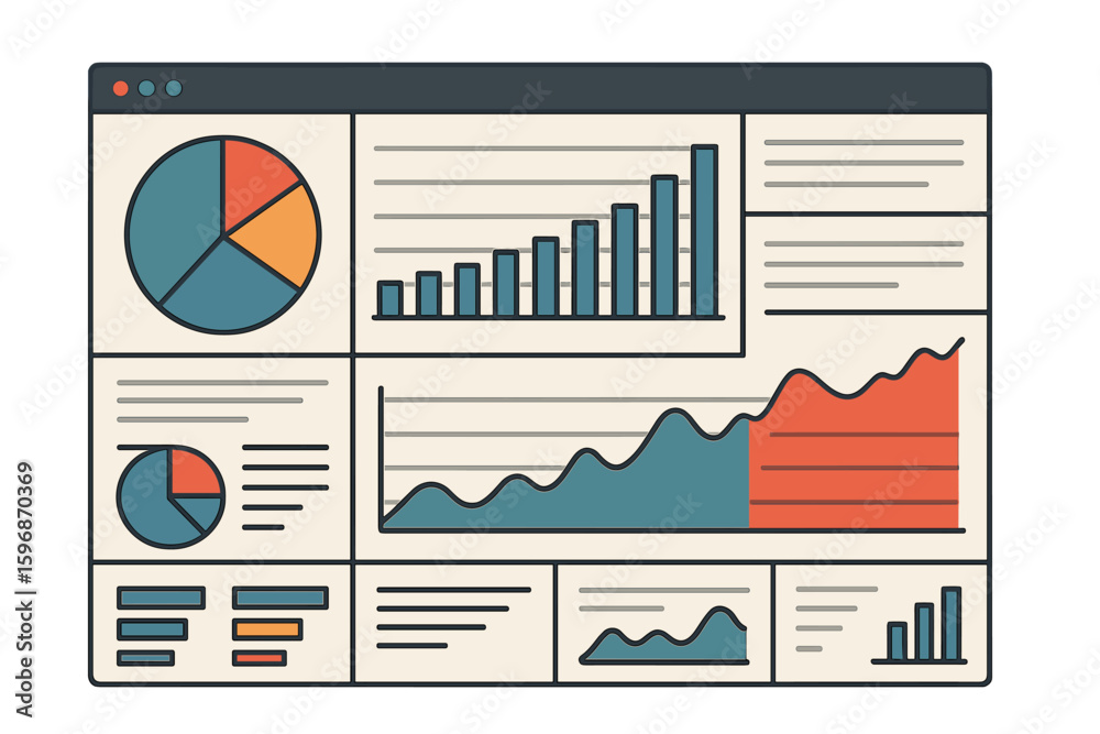 Poster vector admin panel interface featuring a dashboard infographic template with flat design graphs and 