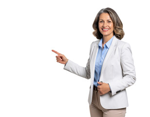 Female teacher pointing at whiteboard PNG
