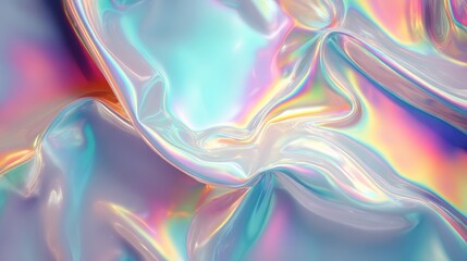 Holographic iridescent surface with rainbow reflections and smooth flowing waves