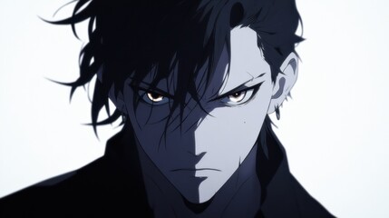Intense anime male character, focused and determined.