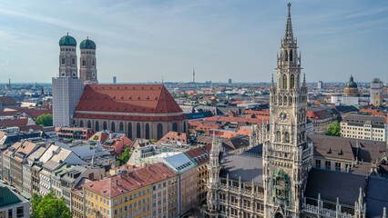Naklejka premium Aerial view of the Munich town hall, Bavaria, Germany, neo-Gothic building